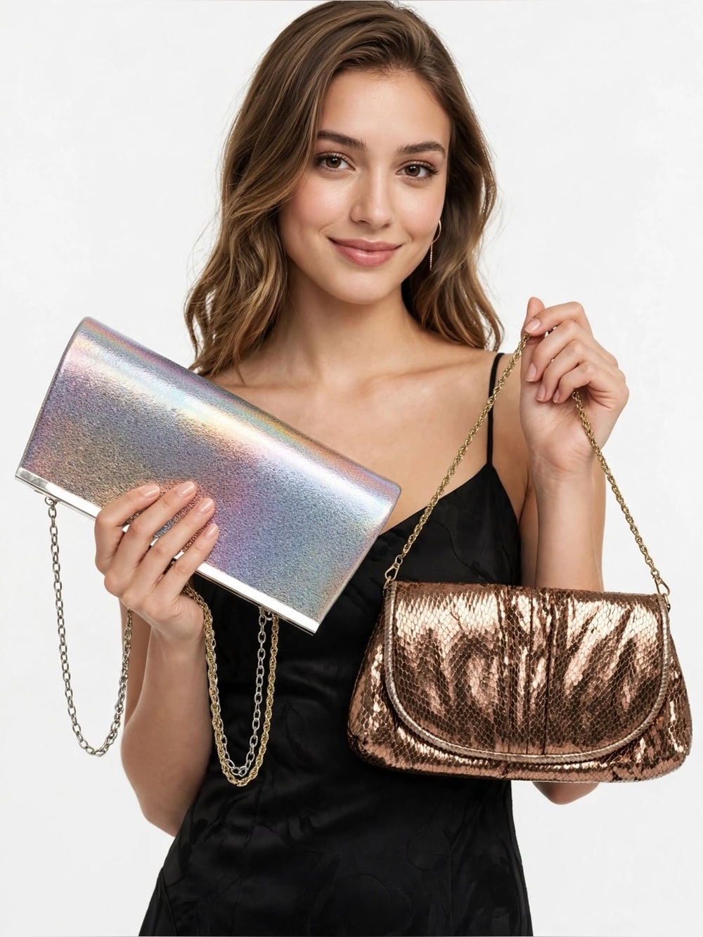Vintage Metallic Bronze Evening Clutch with Chain Strap two 2️⃣